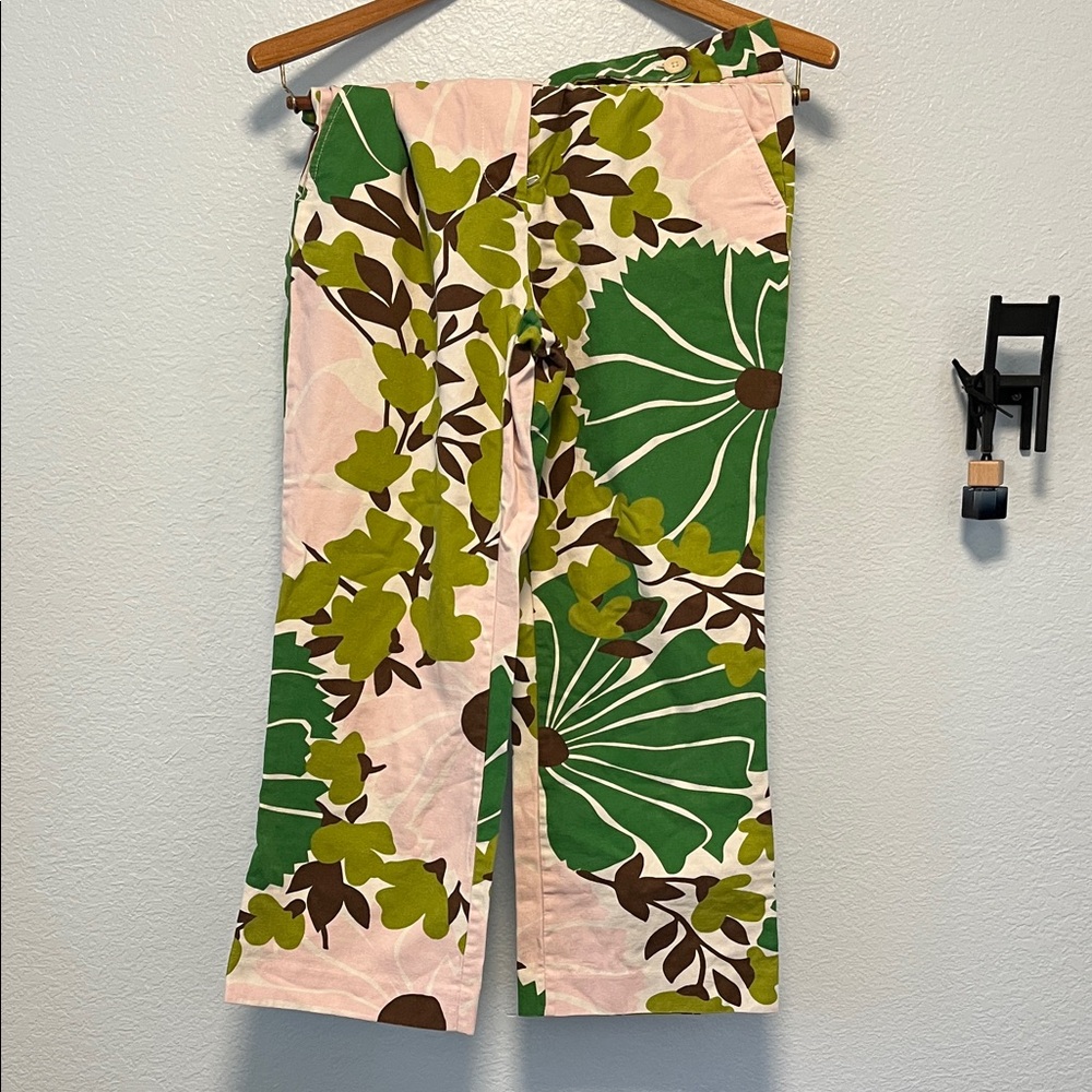 J. Crew Floral Print Pants in Green and Pink